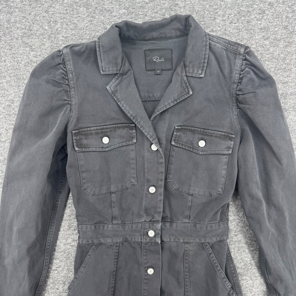 Rails‎ Lisette Carbon Black Button Down Puff Sleeve Mini Dress Denim Preppy  XS - Picture 3 of 8